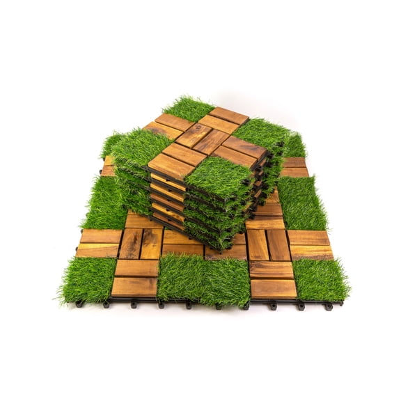 30 pack 12”x12”  Acacia Wood Interlocking Deck Tiles , PP Grid Base, Durable Indoor/Outdoor Flooring, Shock-Absorbent,No Tools Needed