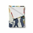 thumbnail image 2 of Music Soft Flannel Fleece Throw Blanket, Rock Band 80s Hairstyle Music Instruments Image with Rainbow Color Striped Border, Cozy Plush for Indoor and Outdoor Use, 50" x 70", Multicolor, by Ambesonne, 2 of 6