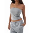 thumbnail image 2 of Women Tube Tops Built-in Shelf Bra Strapless Crop Top Fitted Summer Basic Y2K Going Out Tank Tops Flower Gray XL, 2 of 9