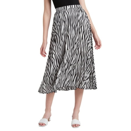 Our Heritage Pleated Midi Skirt SLIVER BLACK ZEBRA STRIPE S