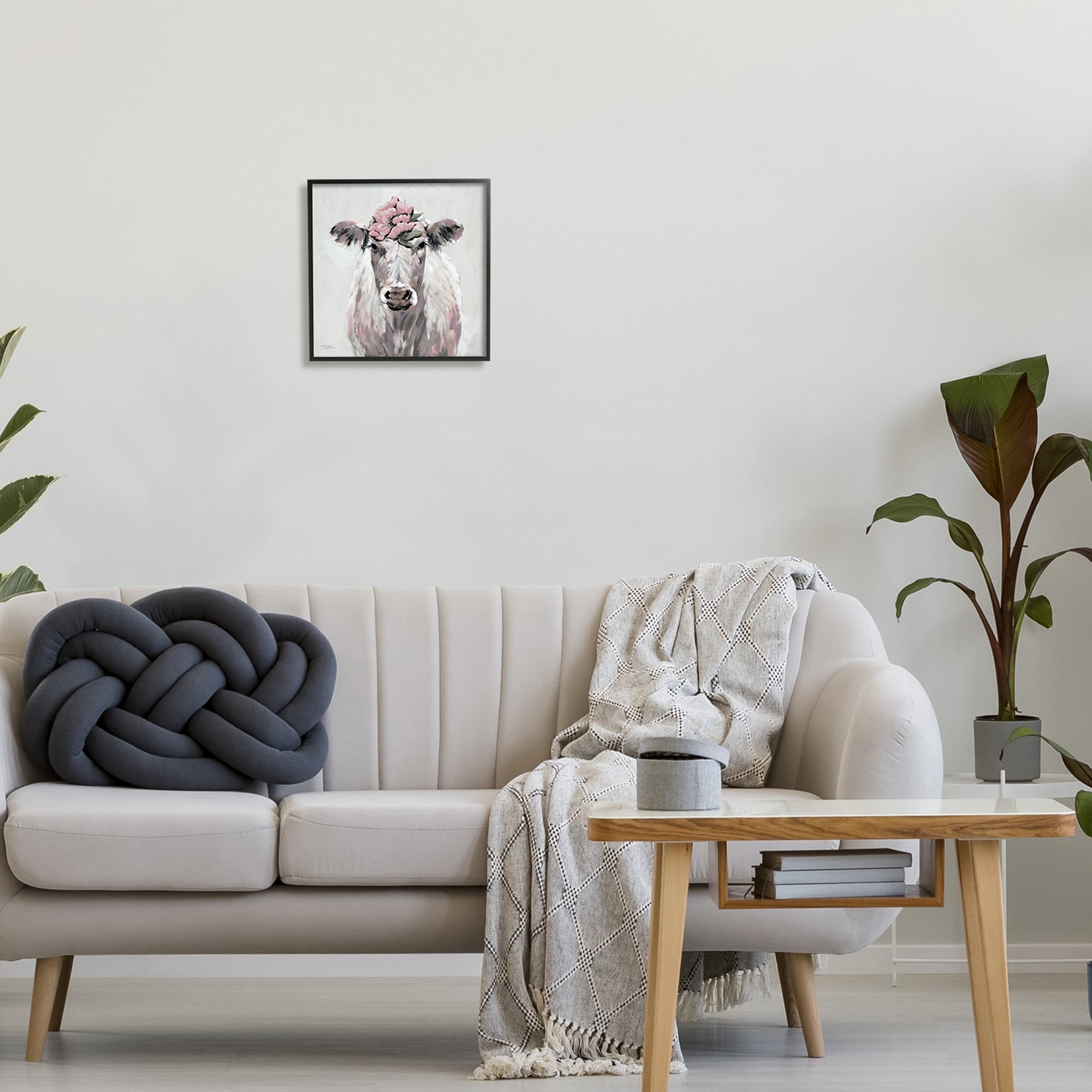 Stupell Industries Cow Cattle Flower Blossom Botanical Painterly Illustration , 17 x 17, Design by Michele Norman