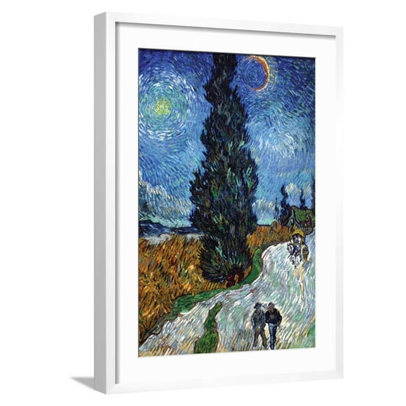 Art.com Country Road In Provence By Night Art Print by Vincent van Gogh, White Frame Wall Art, 21" x 29"