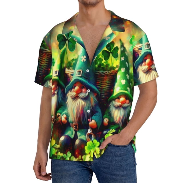 Fotbe St. Patrick's Day USA Flag Camisa Estampada de Manga Corta para Hombre, Casual de Verano, Estilo Playero, Sin Arrugas-3X-Large