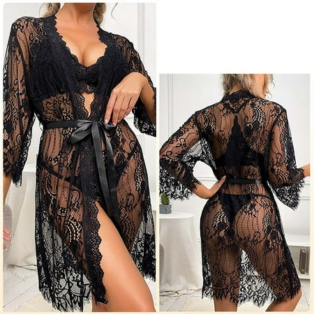 

Pajamas For Women Nightgown Sexy Long Breathable Sexy Cardigan Nightgown Lace Side Bathrobe Robes For Women Womens Fall Fashion 2022