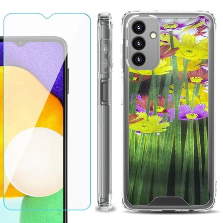 Shockproof Bumper Phone Case for Samsung Galaxy A13 5G with Tempered Glass Screen Protector by OneToughShield ® - Dream Flower