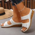 thumbnail image 2 of BRICH Women's Dual Strap Wedge Slide Sandals 2026 Slip on Flats Open Toe Adjustable Hollow out Leather Low Wedge Heel Non Slip Walking Shoes White 8.5, 2 of 8