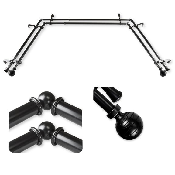Domovina Phoebe 13/16" Bay Window Double Curtain Rod-Color:Black
