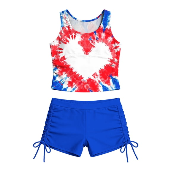 Auroural Girls Swimsuits Size 7-8 Two Piece Kids Girls Independence Day Print Sleeveless Tanks Sunscreen Seaside Swimsuit Swimming Trunks Suit