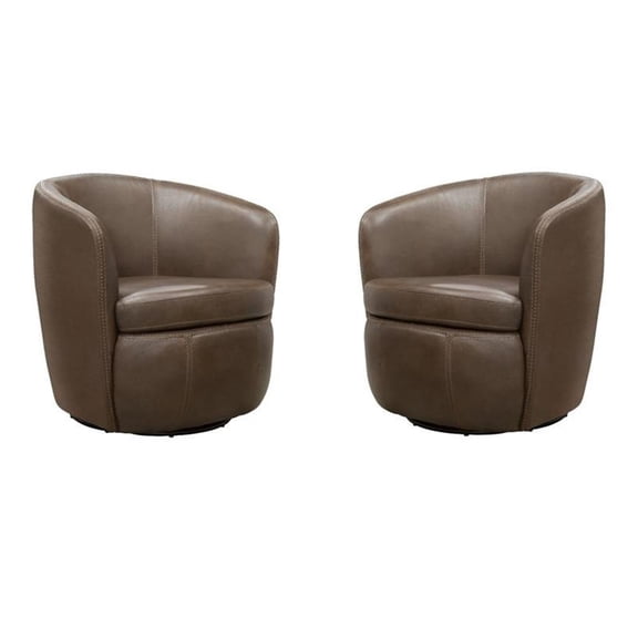 Pemberly Row Set of 2 Vintage Brown All Italian Leather Swivel Club Chair