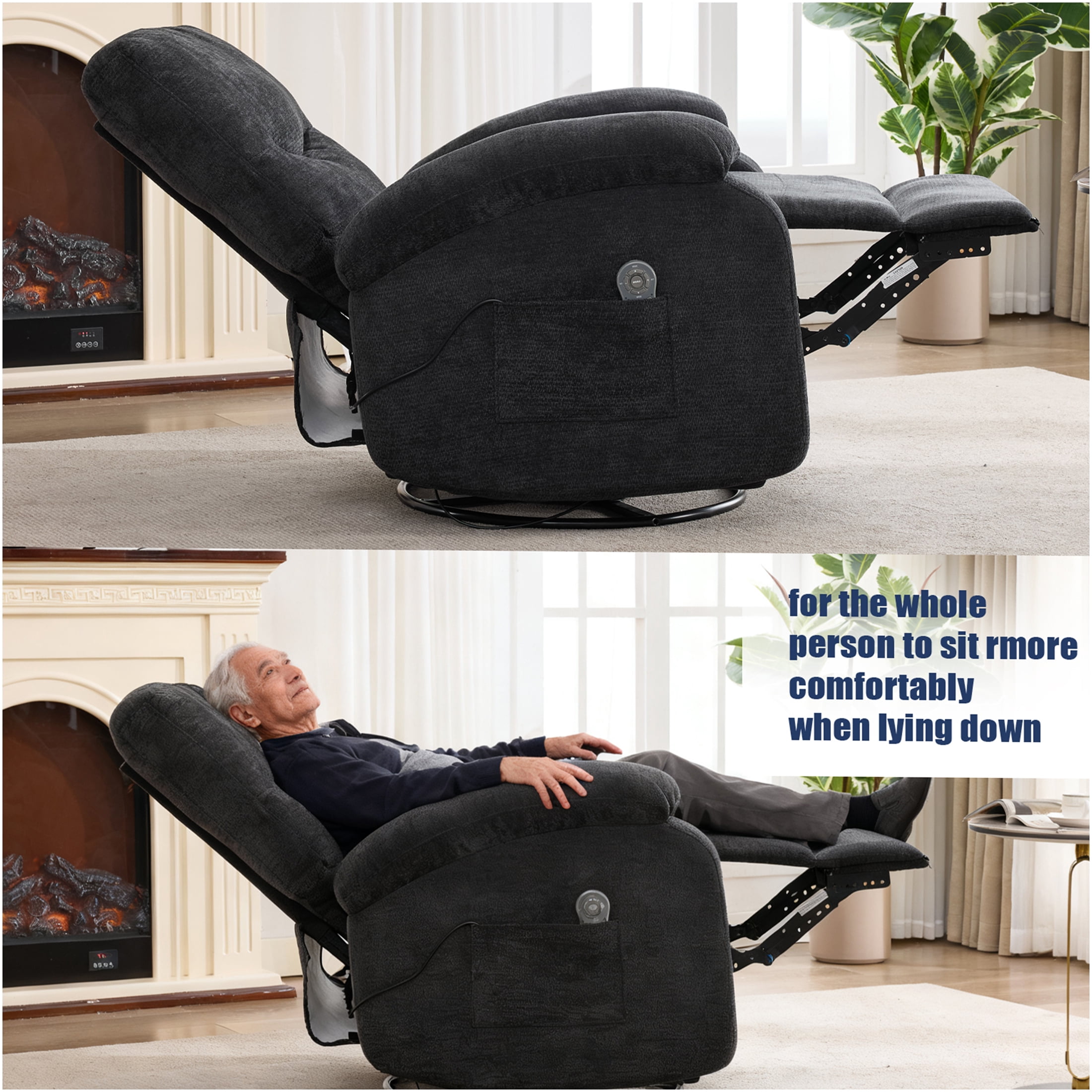 JERFIT Modern Massage Recliner Chair with Heat, 360 Swivel Rocker Lounge Chair for Living Room, Black