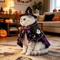 thumbnail image 4 of Halloween Cat Witch with Adjustable Cloak, Black and Purple Wizard Cape with Pumpkin Ornament and Hat for Medium Large Cats, Pet Apparel and Accessories, 4 of 5