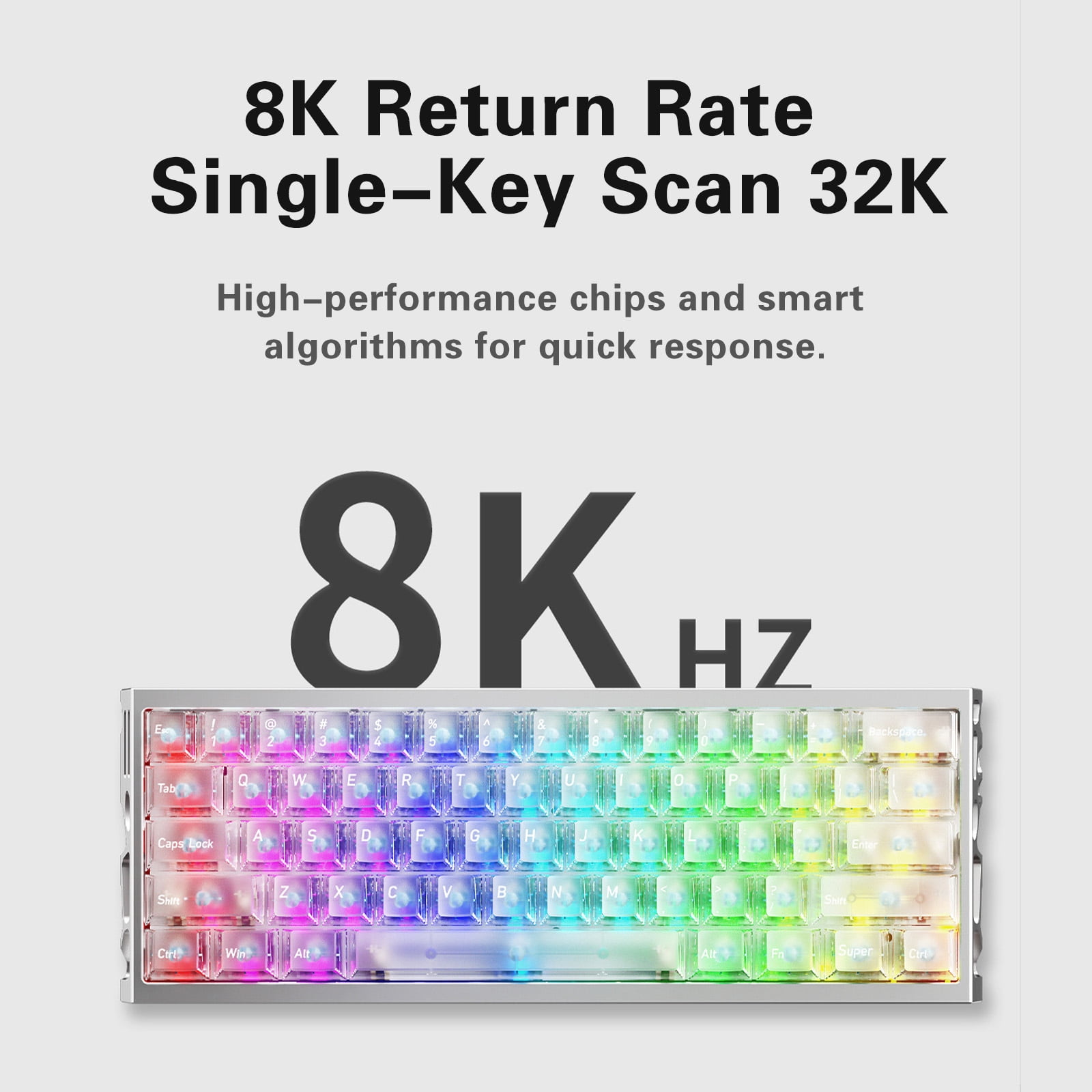 ITIGOITIE Mechanical Gaming Keyboard, Silver Transparent Case, 60% Layout, Multi-Color RGB LED Backlit, 61 Keys Wired Keyboard, For Gamer