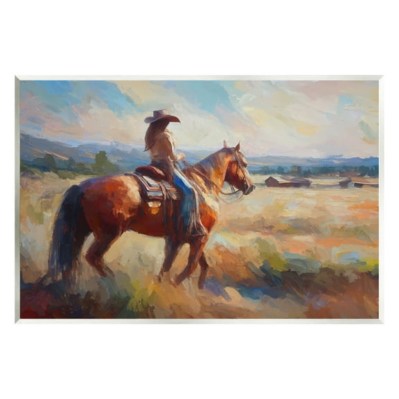 Stupell Industries Cowgirl in Western Scene Animals & Insects Painting Unframed Art Print Wall Art, 15 x 10