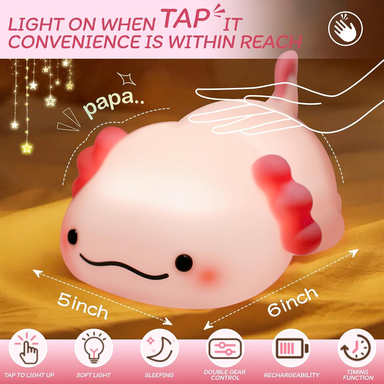 Night Light for Kids - 3-Level Dimmable Silicone Lamp, USB-C Rechargeable Nursery Light with Auto-Off Timer for Bedroom & Breastfeeding