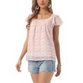thumbnail image 4 of INSPIRE CHIC Style Women's Floral Blouse Summer Casual Square Neck Chiffon Short Sleeve Ruffle Shirts XL Pale Pink, 4 of 6
