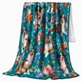 thumbnail image 2 of Australian Shepherds with Teal Flowers, Cheerful Botanical Style for Dog Lovers, Bright Pet Garden Pattern and Birthday Gift, Cozy Flannel Blanket for Playroom and Bedroom, Home Decor, 2 of 9