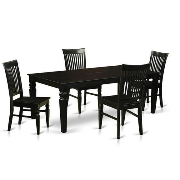 Dinette Set with 1 Logan Kitchen Table & Four Solid Wood Seat Chairs - Luxurious Black - 5 Piece