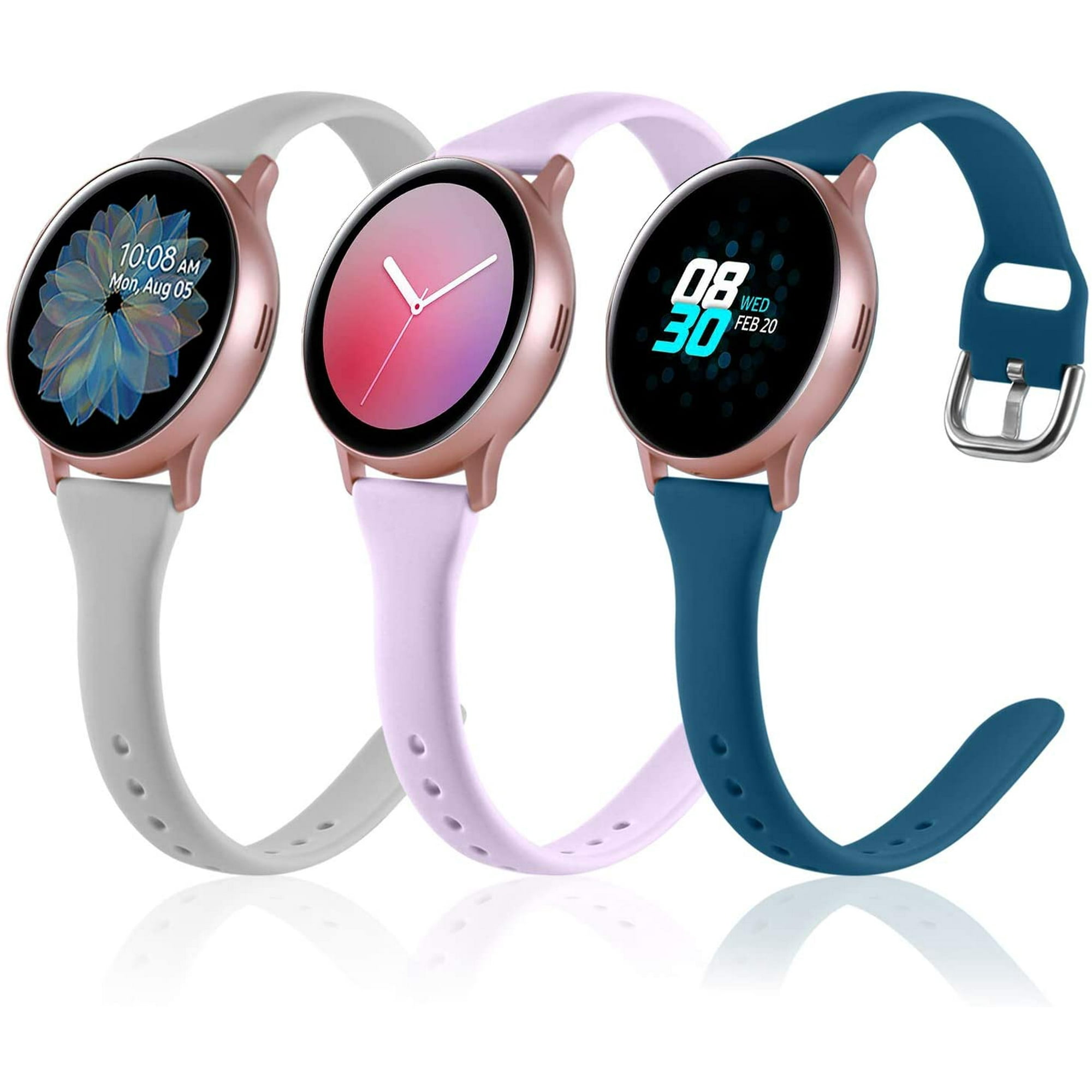 3 Pack HTOOQ Slim Band for Samsung Active 2 Watch 40mm 44mm Galaxy Watch 3 41mm Galaxy Watch 42mm Gear S2 Classic Gear Sport Bands 20mm Silicone Strap for Women Lavender Gray Slate Blue Small Walmart....
