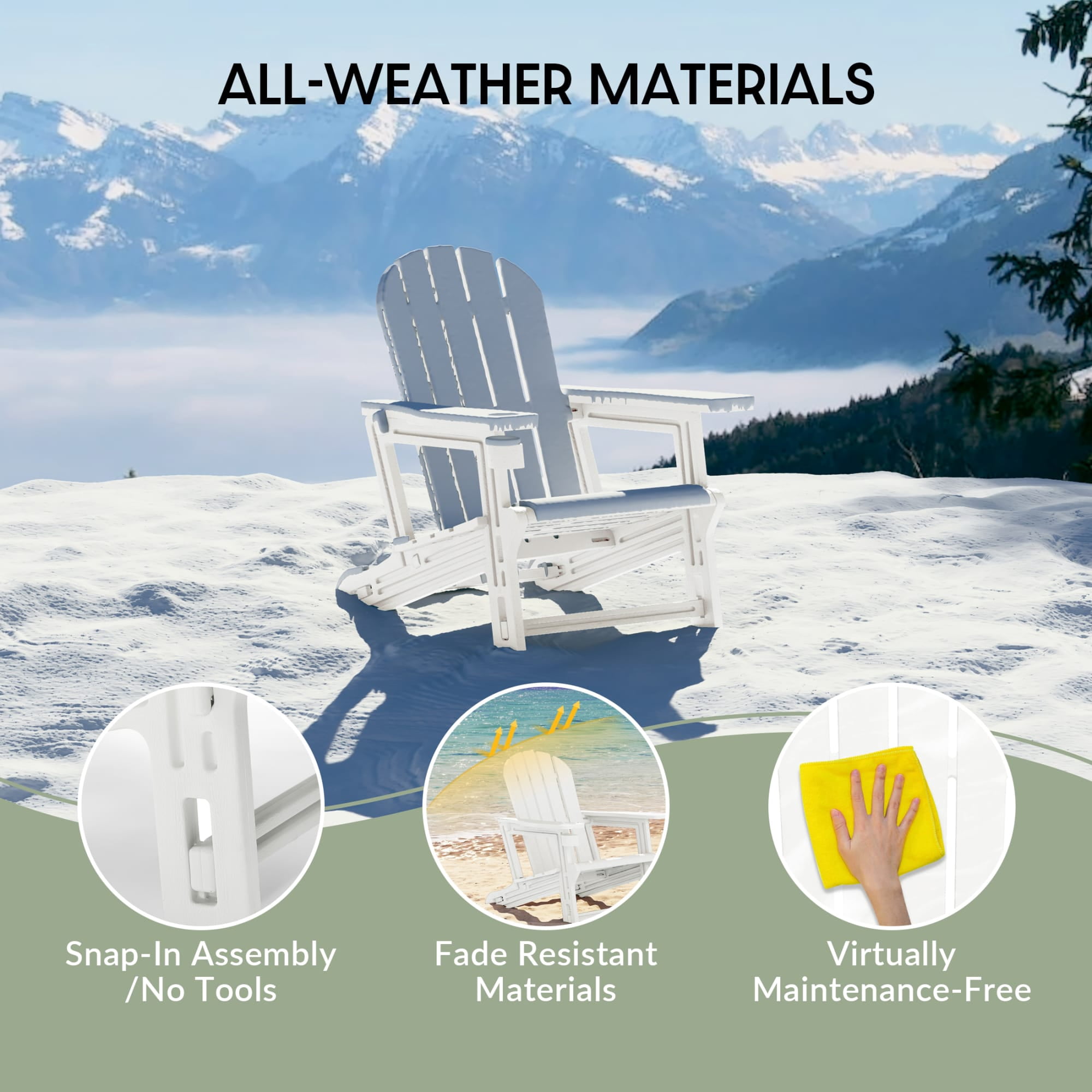 WestinTrends Tool-Free Assembly Outdoor Patio HDPE Plastic Adirondack Chair with Cup Holder, White