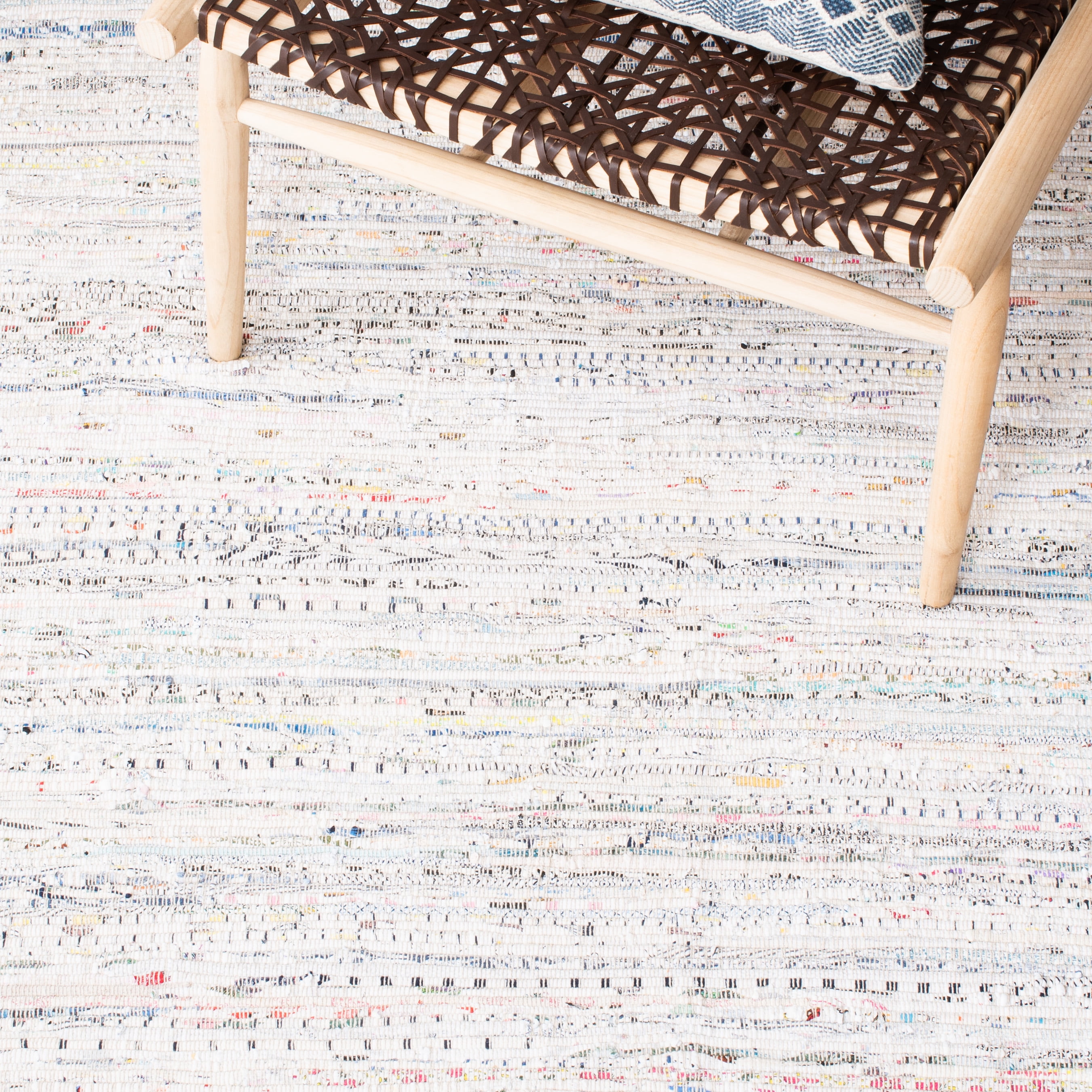 SAFAVIEH Rag Robynne Striped Cotton Area Rug, Ivory/Multi, 5' x 5' Square