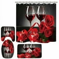 thumbnail image 5 of Shower Curtains Set Bathroom Curtain Toilet Seat Cover Bath Mat Carpet 3D Wine Glass Rose Digital Print Valentines Day Gift, 5 of 6