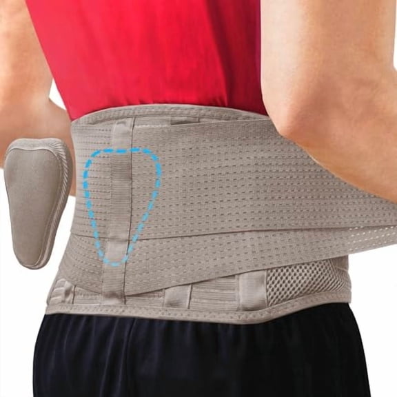 Back Brace for Lower Back Pain - Immediate Relief from Sciatica, Herniated Disc - Lumbar Support Pad - For Home & Lifting At Work - For Men & Women - Fits 4452 Waist (Beige-L, Check Sizing)