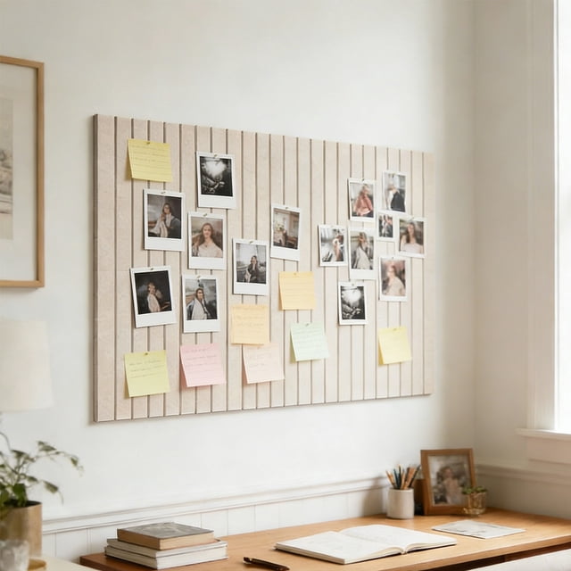 6 Pack Perpendicular Fluted Fabric Bulletin Board, Peel And Stick No Nails Installation, Pin Secure Photo Note Display Board for Home Office Living Room Entryway Wall Memo Organization