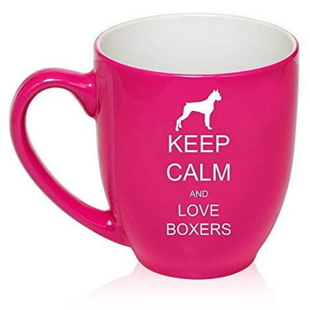 

16 oz Large Bistro Mug Ceramic Coffee Tea Glass Cup Keep Calm and Love Boxers (Hot Pink)