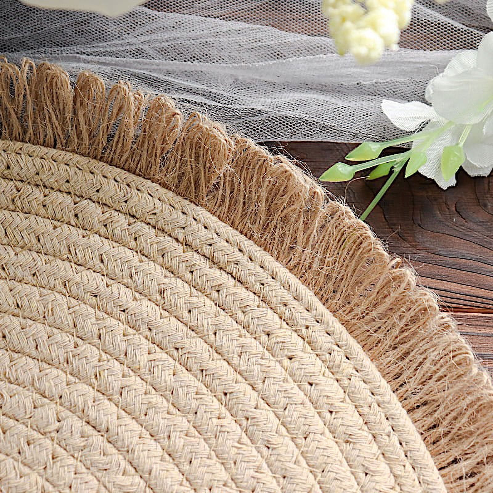 BalsaCircle 4 Natural 15 in Round Burlap Jute Placemats Fringed Trim Party Events Home Decorations Supplies
