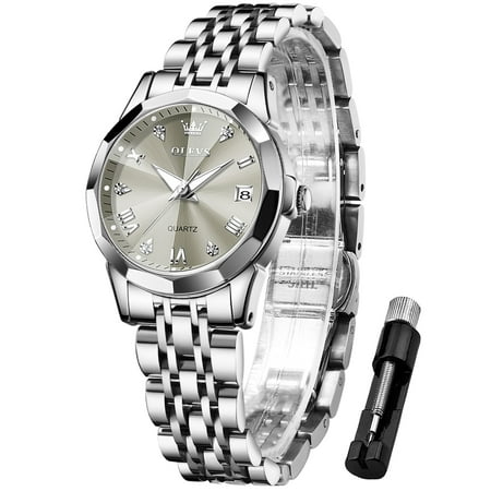 OLEVS Womens Watch Fashion Dress Female Watches for Ladies Analog Quartz Stainless Steel Waterproof Luminous Two Tone Wristwatch