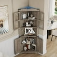 thumbnail image 6 of Senfot 67" Tall Corner Storage Cabinet with Lights, Farmhouse Corner Hutch Display Cabinet with Glass Doors, Wooden Storage Organizer for Living Room, Kitchen, Bathroom, Washed Grey, 6 of 7