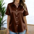 thumbnail image 5 of CIENVNSTG Womens Satin Silk Blouse Short Sleeve Lapel Collar Tops Lightweight Solid Color Button Down Shirts Work Business Dressy Outfits Brown XL, 5 of 7