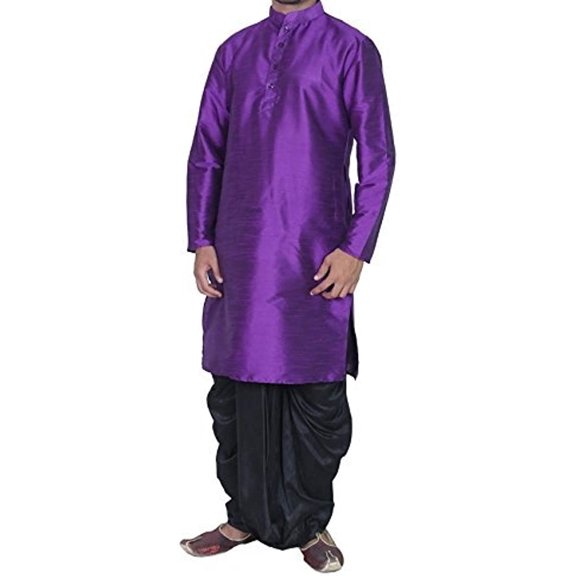 Royal Men's Art Silk Blend Dhoti Kurta Set_Purple