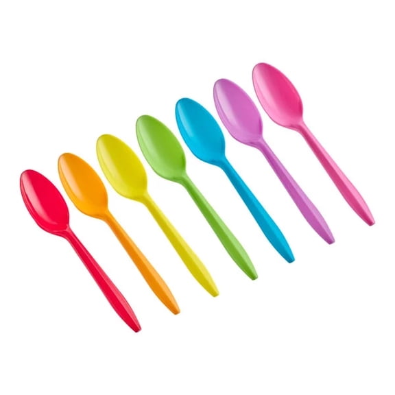 The Baker Celebrations 350 Count Plastic Teaspoons, 7 Assorted Colors, Disposable Spoons for Parties & Everyday Use