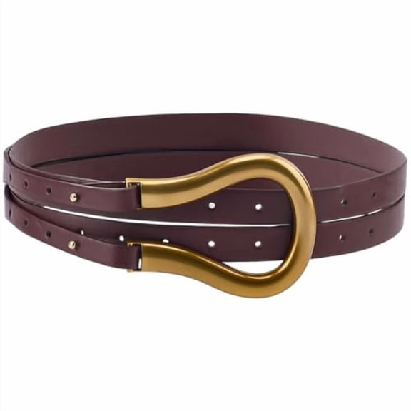 BABOMAREON Women PU Leather Tie Belt Buckle Double Strap Skinny Belts