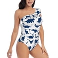 thumbnail image 3 of Haiem Cute Cartoon Dinosaurs Women's One Piece Swimsuits Tummy Control One Shoulder Bathing Suits Ruffle Swimwear-XX-Large, 3 of 8