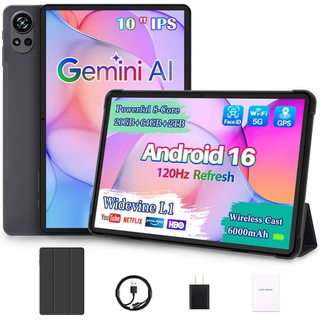 10-inch Tablet Android 16,120Hz Display,T7200 Octa-core,20GB+64GB+2TB Expandable,6000mAh, Gemini AI,Face ID,Widevine L1,GPS, tablet with Case