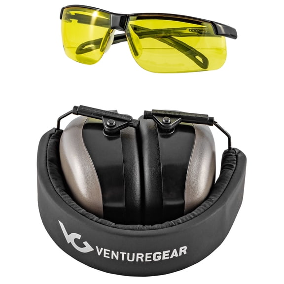 Pyramex VGCCOMB8630 Ever-Lite Range Kit Gray Earmuffs and Amber Lens Black Frame Glasses Earmuff/Shooting Glasses