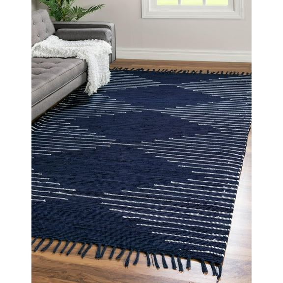 Unique Loom Chindi Cotton Collection Area Rug - Briah (8' x 11' Rectangle Navy Blue/Ivory)