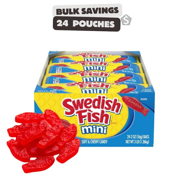 Swedish Fish Mini Strawberry – 24 Pouches (2 oz Each)
