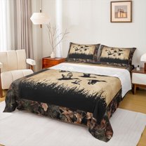 Castle Fairy Animal Mallard Duck Twin Sheet Sets 3pcs for Boys Girls,Botanical Branches Leaves Twin Fitted Sheet Microfiber,Vintage Aesthetic Breathable Flat Sheet,Breathable Home Decor