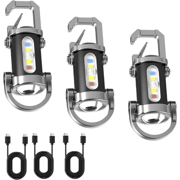 Portable Rechargeable Bright Keychain Flashlight Mini EDC 1200 Lumens Compact Light with 7 Modes Type-C Multifunctional Torch Waterproof Alloy for Camping Hiking Outdoor Use Black(5pcs)