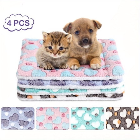 Waterproof Small Animal Bedding 4 Pcs, 13x10 Inch Reversible Guinea Pig Bed Mat with Heart Pattern, Plush Cage Liners for Hamster Bunny Cat Dog