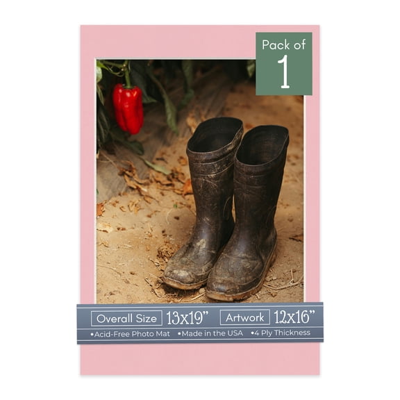 Soft Pink Picture Frame Mat for 13x19 Frames - Fits 12x16 Photos - 1 Mat