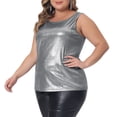 thumbnail image 2 of DARING DIVA Women's Plus Shiny Metallic Tank Top Sleeveless Party Blouse 4XL Silver, 2 of 6