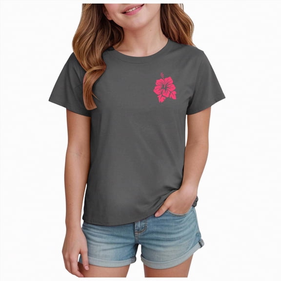 Taybagh Girls Shirts Size 10-12 Kids Summer Short Sleeved Tops Kids Clothes Girls Shirts Lightweight Playwear