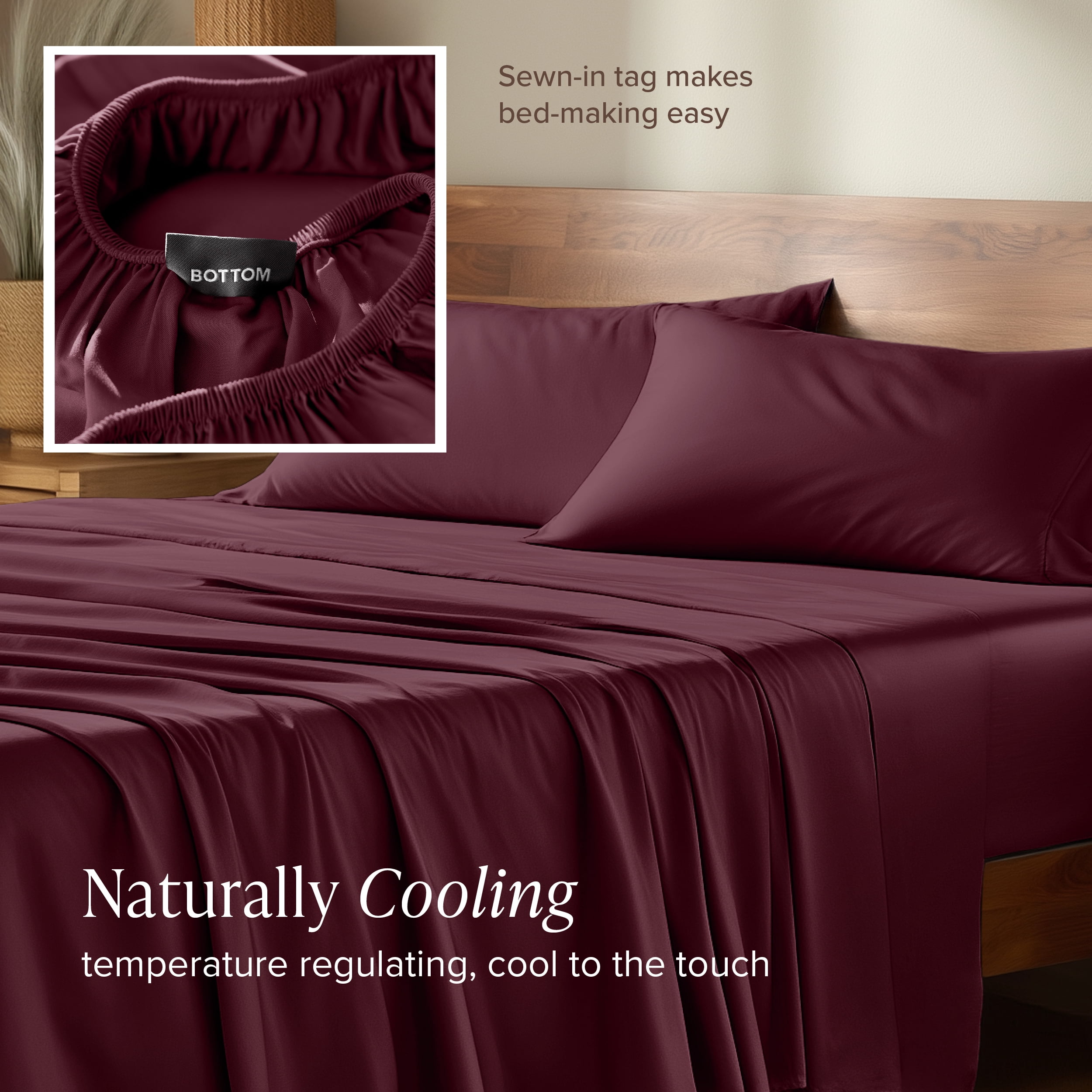 Bare Home Bamboo Sheet Set - Made from Rayon Fibers - Deep Pockets - 4 Piece - King, Burgundy
