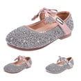 thumbnail image 4 of GiLiling Girls Mary Jane Flats, Sparkly Glitter Rhinestone Adjustable Bow Ankle Strap, Non-Slip Sole Casual Dressy Footwear (Pink, 2.5-3 Years), 4 of 9