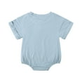 thumbnail image 4 of Baby Girl Rompers Baby Summer Solid Short Sleeve Bodysuits Casual Soft Breathable Romper Playwear Baby Romper Blue 18 Months-24 Months, 4 of 7