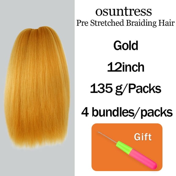 WEIF-Braiding Hair Pre Stretched 12 Inch 4 Packs, Short Hair Extensions for Braids, Synthetic Braiding Hair Prestretched Gold